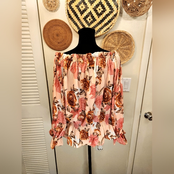 Boho Off The Shoulder Long Sleeve Floral Blouse - Picture 10 of 14